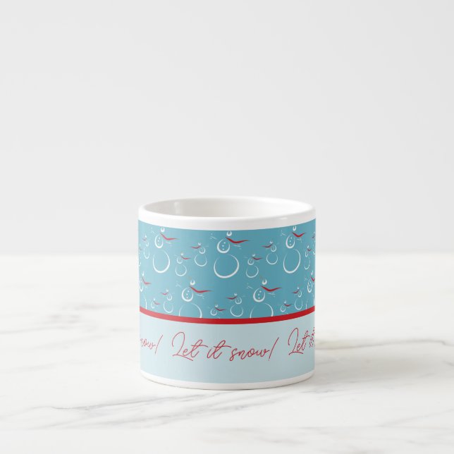Cyan Red Let It Snow Cute Snowman Family Pattern Espresso Cup (Front)