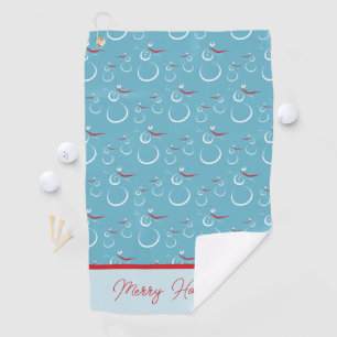 Cyan Red Merry Holidays Cute Snowman Pattern Golf Towel