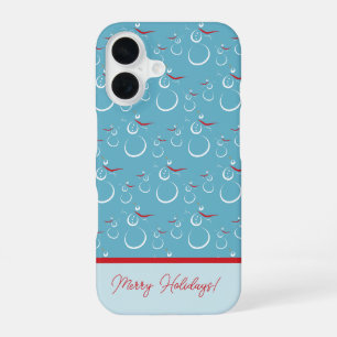 Cyan Red Merry Holidays Cute Snowman Pattern iPhone 16 Case