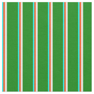 Cyan, Red, Mint Cream & Green Lines Fabric