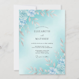 Cyan Refreshing Watercolor Wedding Invitation