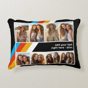 Cyan Retro Stripe - 8 Photo Collage Accent Pillow