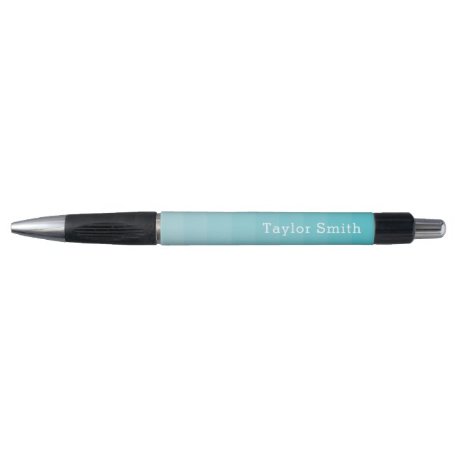 Cyan Shades of Blue Horizontal Stripes Youthful Pen (Front)