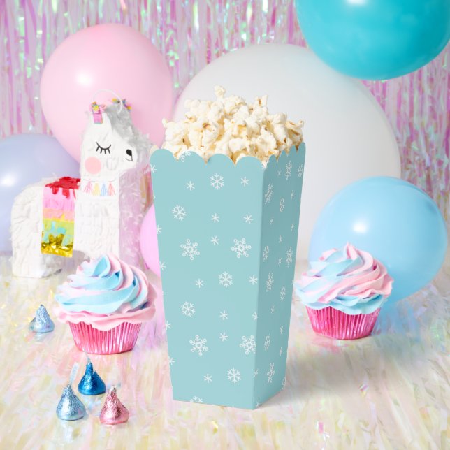 Cyan Snowflake Pattern Holiday Favor Box (Party)