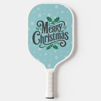 Cyan Snowflake Pattern Holiday Pickleball Paddle