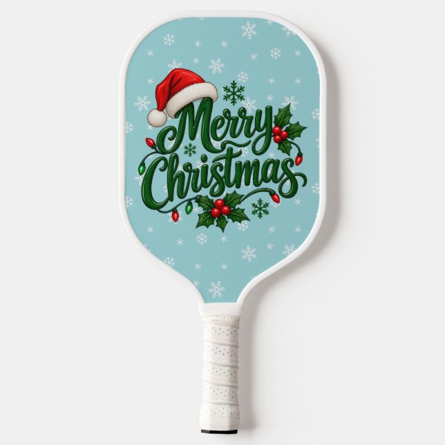 Cyan Snowflake Pattern Holiday Pickleball Paddle (Back)
