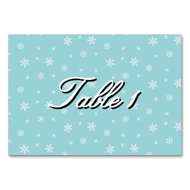 Cyan Snowflake Pattern Personalized Holiday Table Number (Front)