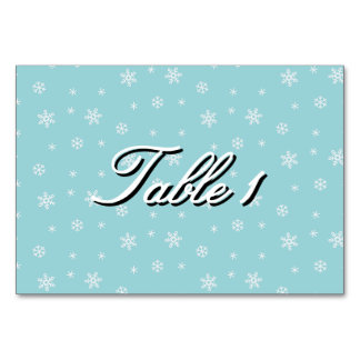 Cyan Snowflake Pattern Personalized Holiday Table Number