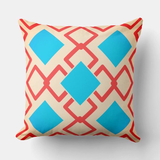 Cyan Squares in Light Peach Throw Pillow (Front)