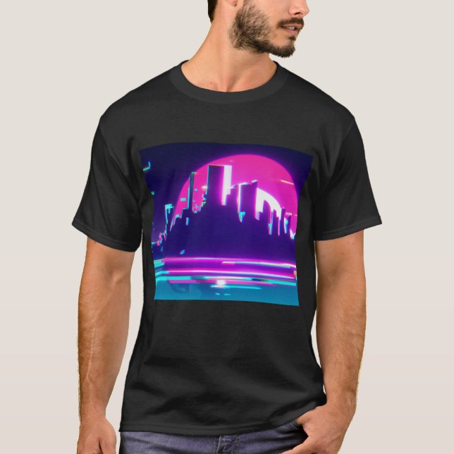 Cyan synthwave city T-Shirt (Front)