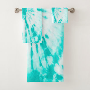 Cyan Tie Dye Pattern Pretty Beachy  Bath Towel Set
