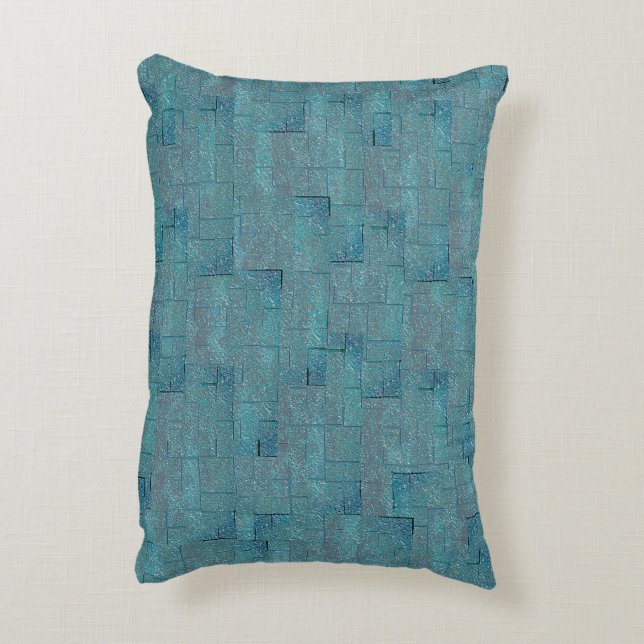 Cyan to grey texture shaped mosaic cutouts accent pillow (Back(Vertical))