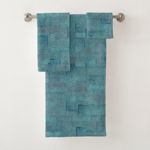Cyan to grey texture shaped mosaic cutouts bath towel set