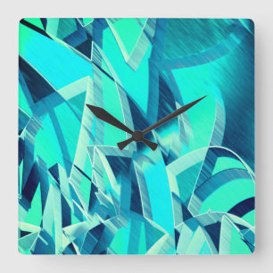 Cyan tracks with drizzles on aquamarine background square wall clock