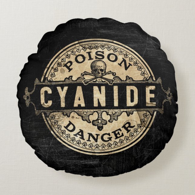 Cyanide Vintage Style Poison Label Round Pillow (Front)