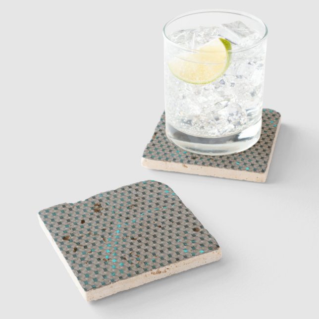 Cyano image under grey plates, rectangular shapes stone coaster (Side)
