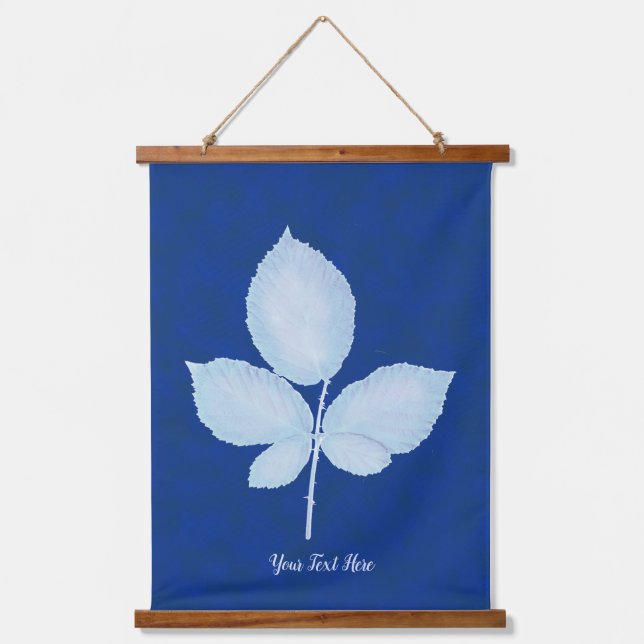 Cyano Print Bramble Leaves Hanging Tapestry (Front)