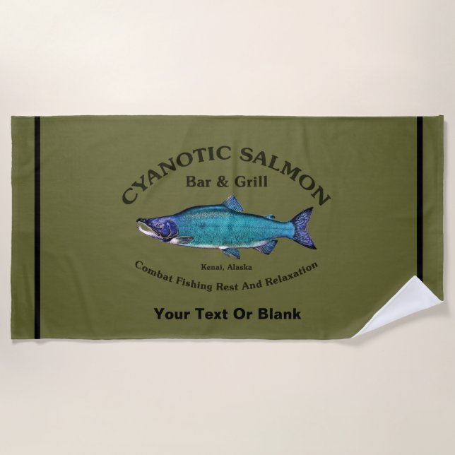 Cyanotic Salmon Bar & Grill Beach Towel (Front)