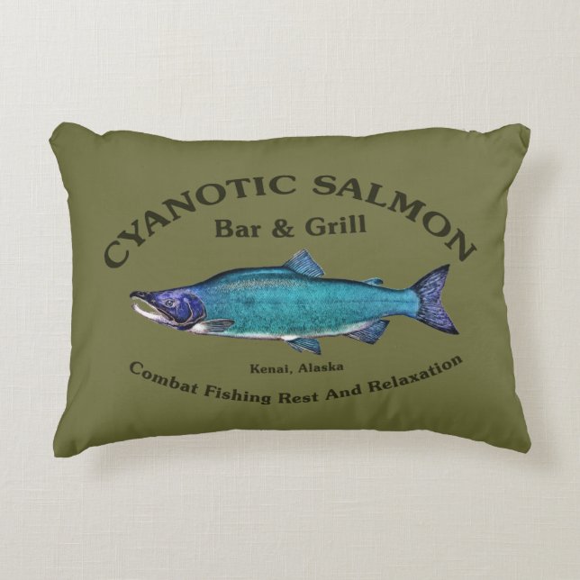 Cyanotic Salmon Bar & Grill Decorative Pillow (Front)