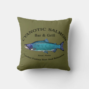 Cyanotic Salmon Bar & Grill Throw Pillow