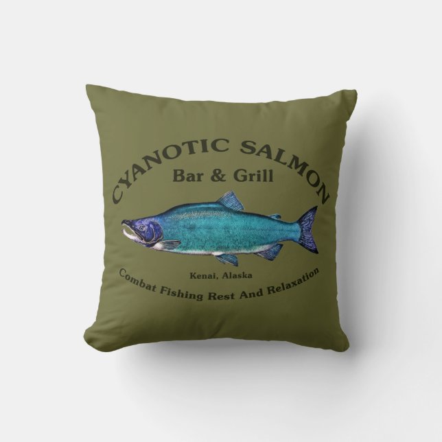 Cyanotic Salmon Bar & Grill Throw Pillow (Front)