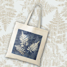 Cyanotype Blue Botanical Ferns and Shamrocks