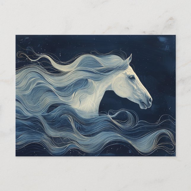 cyanotype horse swims in the ocean postcard (Front)