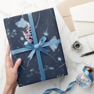 Cyanotype-Inspired Wildflower Wrapping Paper
