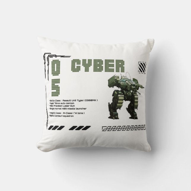 Cyber 05 Mech Robot Design Throw Pillow (Front)