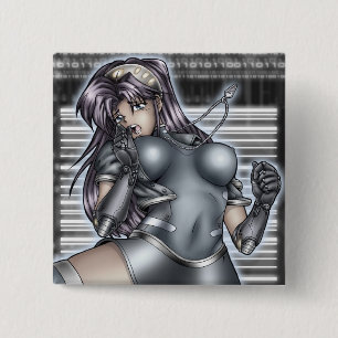 Cyber Anime Girl 2 Inch Square Button