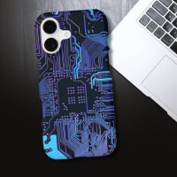 Cyber Blue PCB Circuit Board Trace Pattern Art