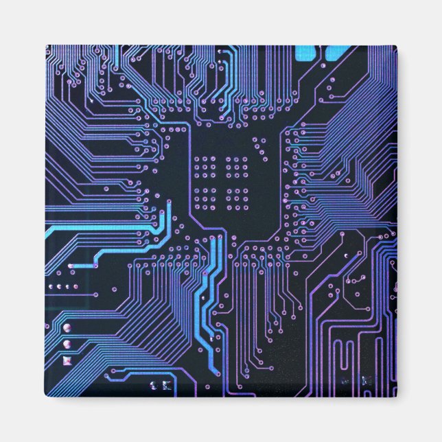 Cyber Blue PCB Circuit Board Trace Pattern Art Magnet (Front)