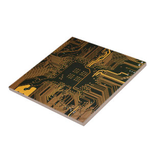 Cyber Blue PCB Circuit Board Trace Pattern Art Tile