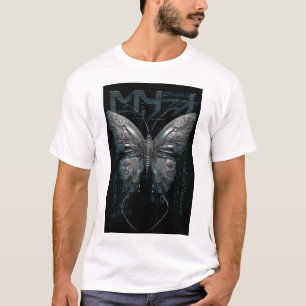 Cyber Butterfly — Biomechanical Wings on Black T-Shirt