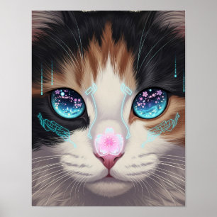 Cyber Cat Dreamscape   Futuristic Feline Art Poster
