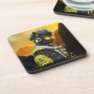 Cyber Cat Futuristic Neon Hacker Cat Cyberpunk Coaster