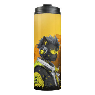 Cyber Cat Futuristic Neon Hacker Cat Cyberpunk Thermal Tumbler