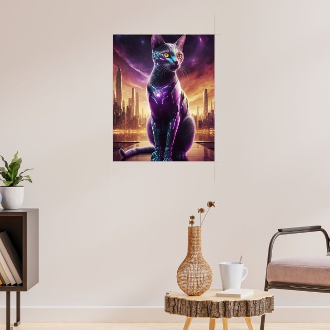 Cyber Cat Poster – Futuristic Sci-Fi Feline Wall  (Living Room 3)