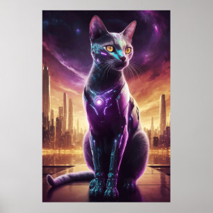 Cyber Cat Poster – Futuristic Sci-Fi Feline Wall 