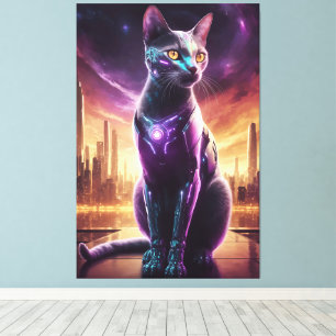 Cyber Cat Poster – Futuristic Sci-Fi Feline Wall Canvas Print