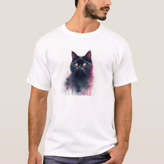Cyber Cat Whispers: Neon Watercolor Noir T-Shirt