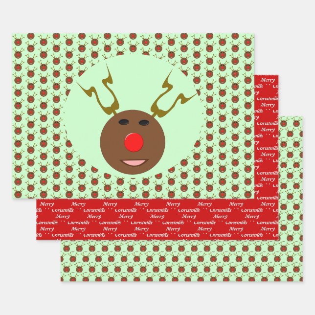 Cyber Christmas Reindeer Custom Wrapping Paper Sheet (Set)