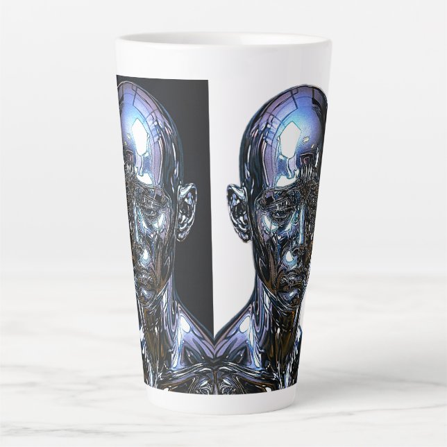 Cyber Chrome Sentinel Latte Mug (Front)