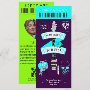 Cyber Cool Rock ’n’ Roll Wedding Ticket Invitation