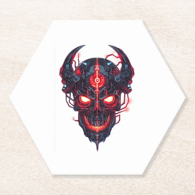 Cyber Demon Skull Lord Paper Coaster (Front)
