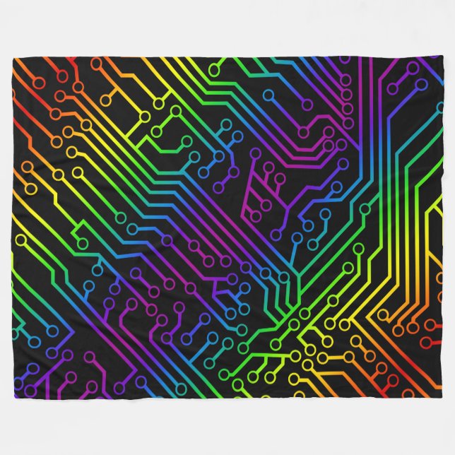 Cyber Electric Rainbow Circuit Board Pattern Fleece Blanket (Front (Horizontal))