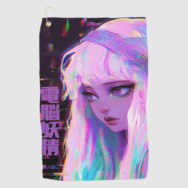 Cyber Fairy "Dennou Yousei" Glitchcore  Golf Towel (Front)
