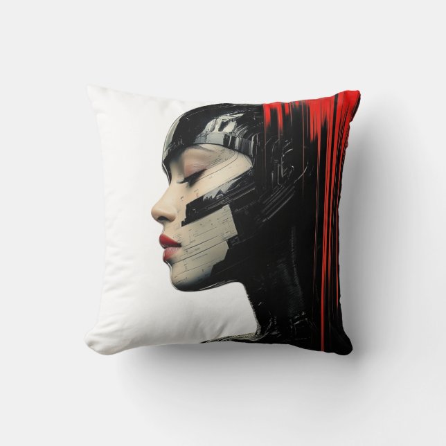Cyber-Femme futuriste - Oreiller à lancer d'art de (Recto)