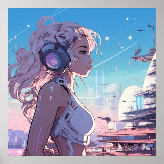 Cyber-fille rose - Poster style manga