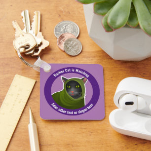 Cyber Fraud Awareness Cat - Hackers are Watching Keychain
